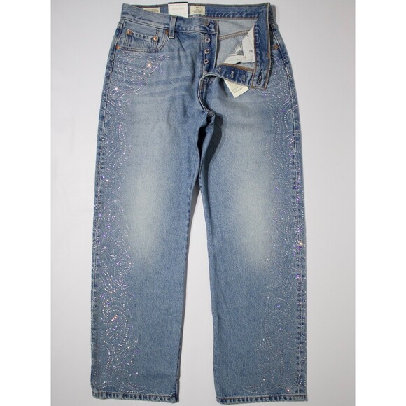 NWT $150 Levi's x Beyonce 501 '90s Light Wash Jeans Rhinestones Women Size 29x30 - Picture 3 of 16